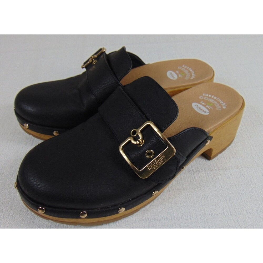Dr. Scholl's Faux Wooden Bottom Classic Clogs Black Women's Size 6.5 Clog - Picture 2 of 9
